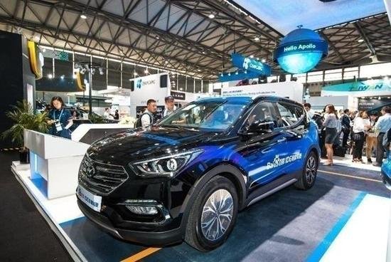 搭載了百度車載導航軟件MapAuto的現(xiàn)代勝達SUV測試車