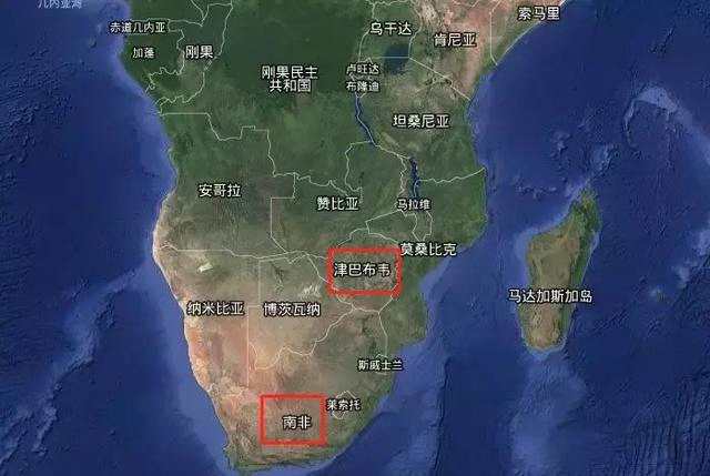 南非、津巴布韦是邻国 图片来源：谷歌地图