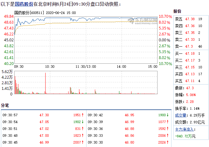 国药股份6月24日快速上涨