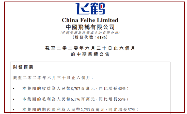 中國(guó)飛鶴營(yíng)收猛增48%
