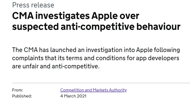 英国对苹果展开反垄断调查