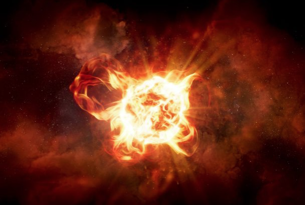 红色超巨星VY Canis Majoris笼罩在尘埃云中，像30万个太阳一样明亮