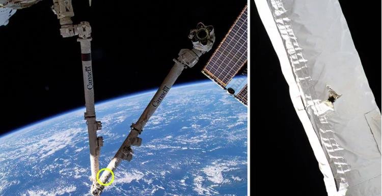 的国际空间站 Canadaarm2 机械臂上发生空间碎片撞击的位置.jpg
