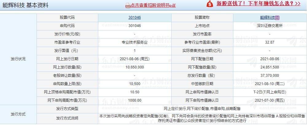 能辉科技申购,301046能辉科技最新申购消息和申购建议