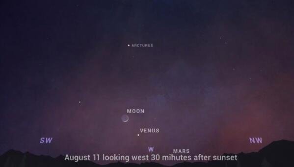 在英仙座峰的夜晚，日落后西边金星附近的新月是美丽的景色.jpg