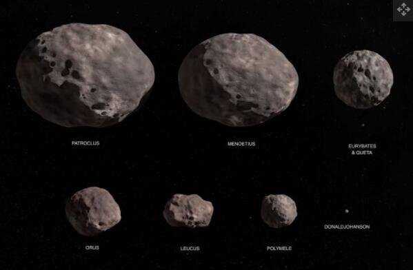 艺术家对美国宇航局露西任务将访问的八颗小行星的描绘.jpg