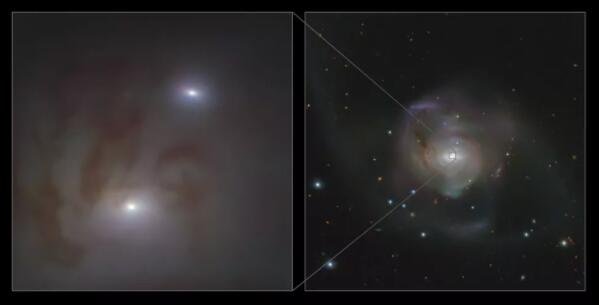 这张图片显示了距地球 8900 万光年的 NGC 7727 的两个明亮星系核的特写（左）和宽（右）视图。每个原子核的中心都有一个超大质量黑洞.jpg