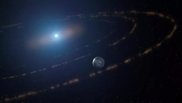艺术家对白矮星 WD1054-226 的印象，它被行星碎片云和宜居带中的一颗主要行星环绕.jpg