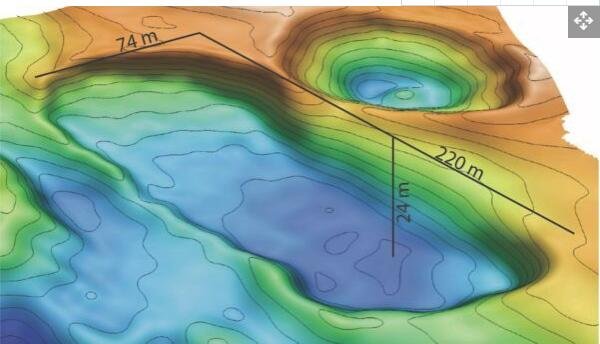 使用 MBARI 测绘 AUV 进行的重复调查显示，加拿大博福特海北极大陆架边缘的海底测深发生了巨大变化。这个天坑只用了九年就形成了.jpg