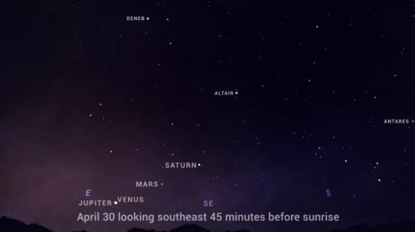 这张天空图显示了 4 月 30 日日出前金星和木星的紧密结合.jpg