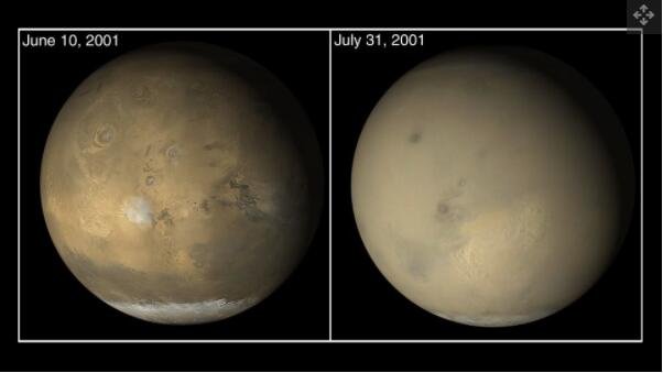 一张对比图，显示了 2001 年沙尘暴如何接管这颗红色星球.jpg
