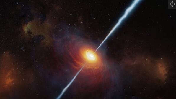 一个遥远的类星体的插图；类星体由黑洞提供动力，是宇宙中最发光的物体之一.jpg